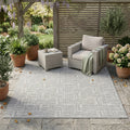 Turkish Unfaded Plaid Indoor Outdoor High-Low Pile Area Rug in Gray/Cream for Patios, Deck, Porch Or Entryway