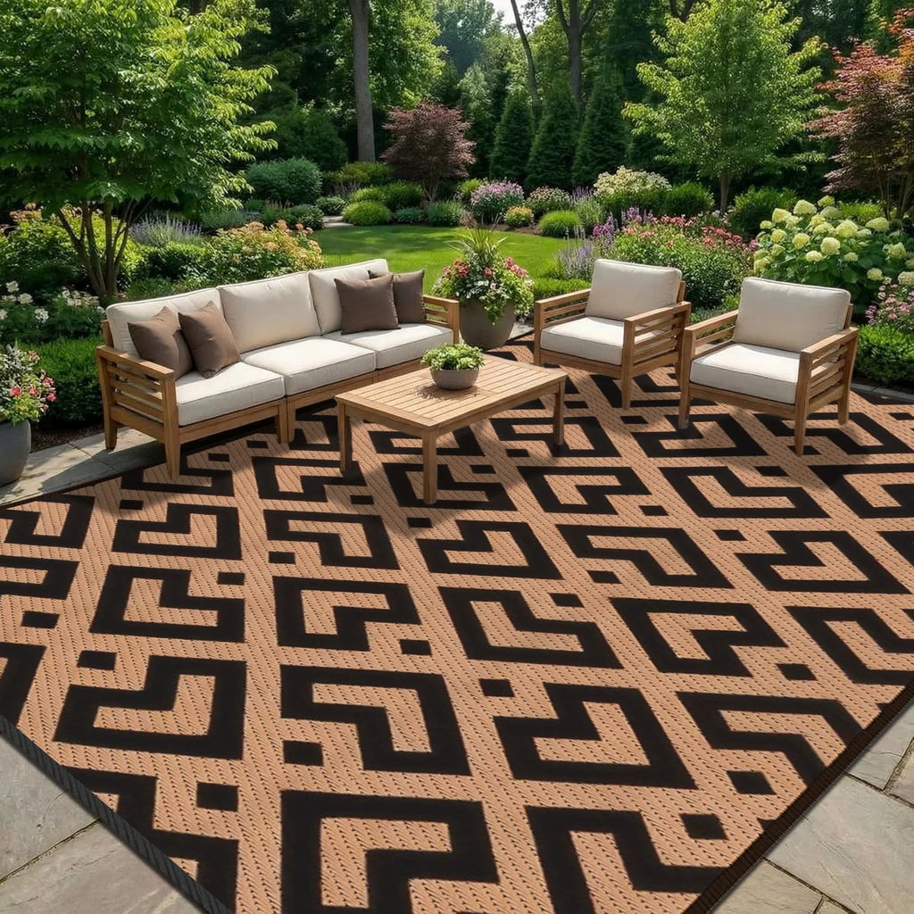 Gdieo Machine Woven Outdoor Mat, Recycled P.E.T Waterproof Outdoor Mat, Black&Brown