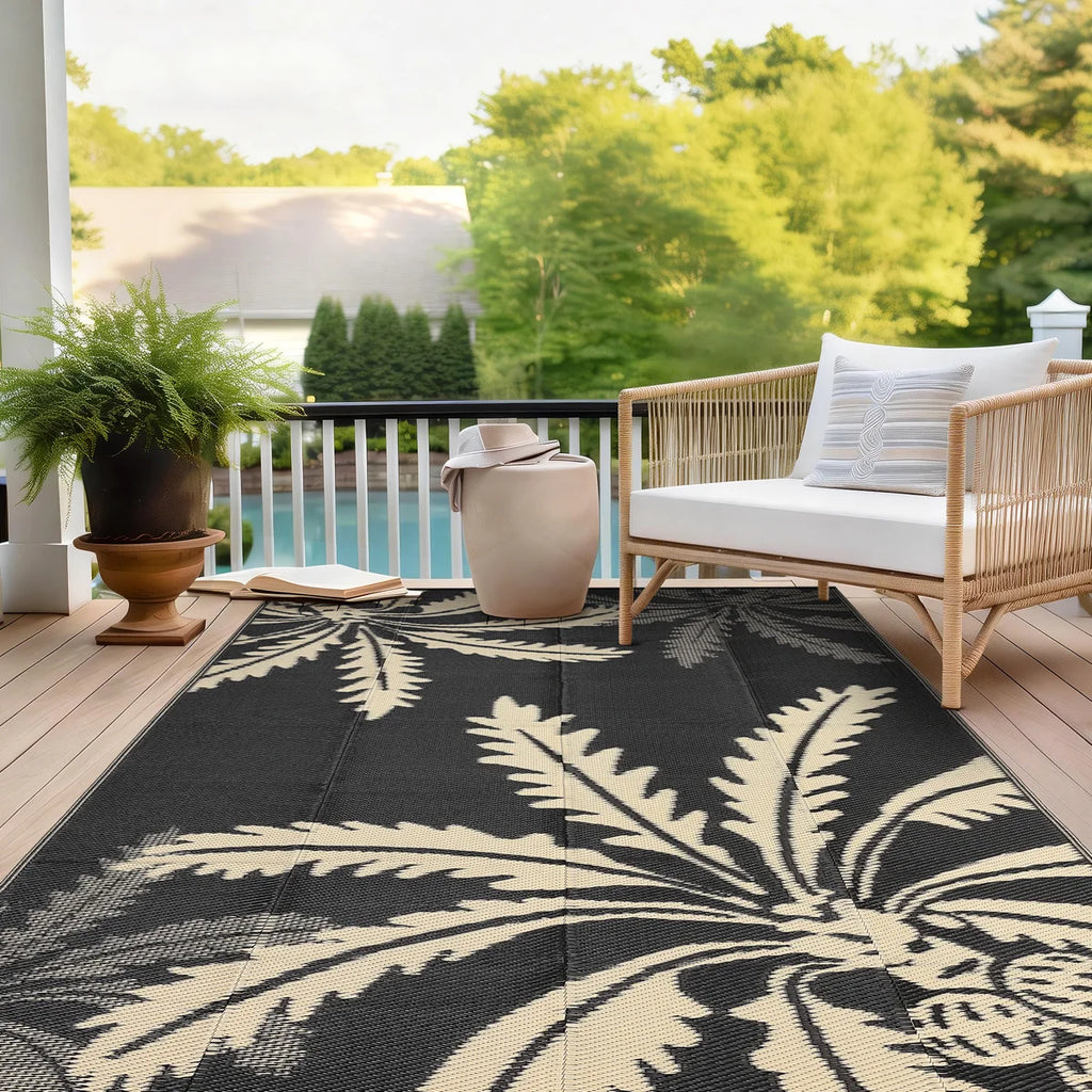 Waterproof Outdoor Palm Leaf Rug - Reversible Deck Mat, UV Resistant, Stain Resistant, Easy Clean Camping Carpet for Backyard Patio