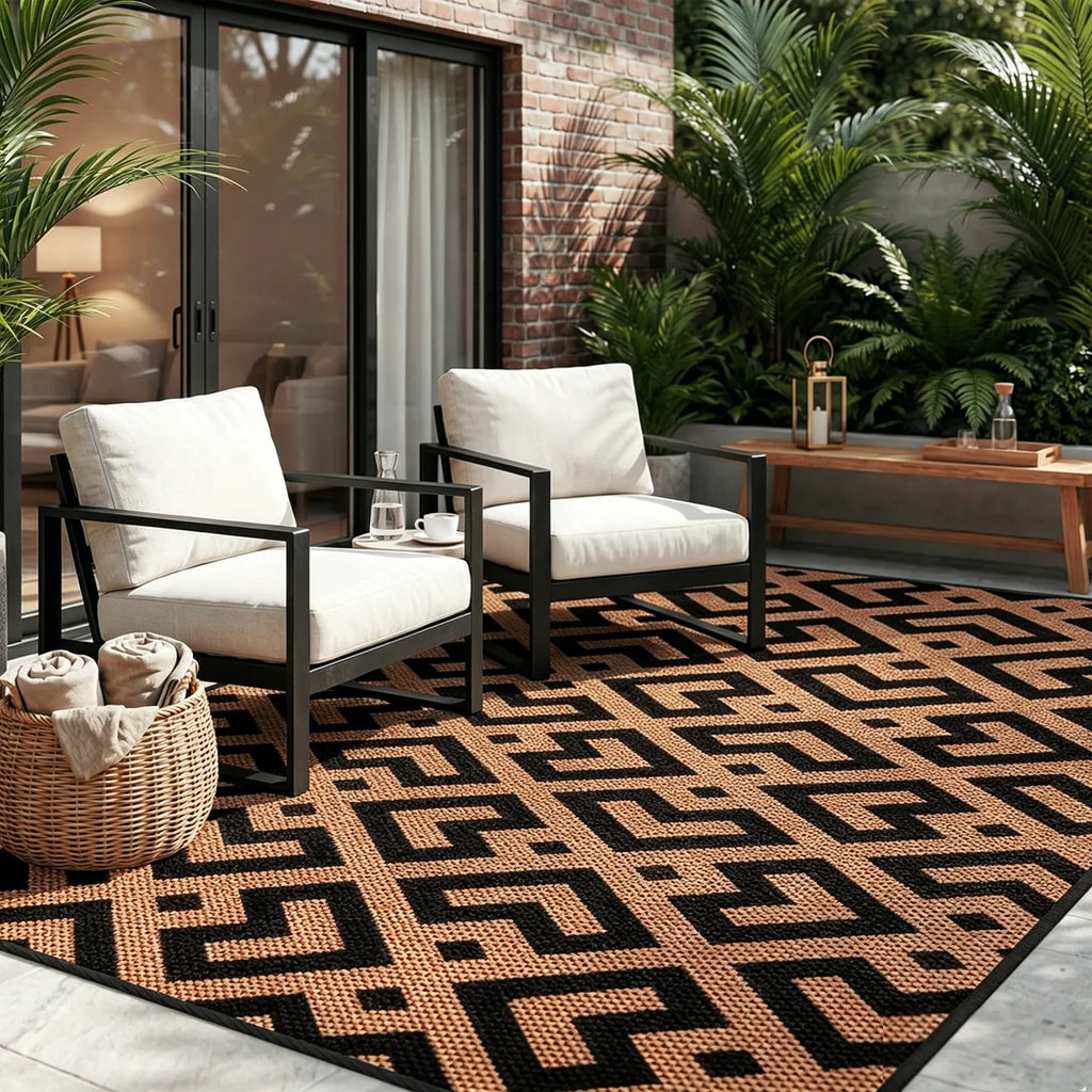 Gdieo Machine Woven Outdoor Mat, Recycled P.E.T Waterproof Outdoor Mat, Black&Brown