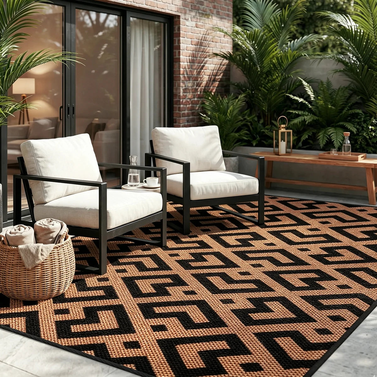 Gdieo Machine Woven Outdoor Mat, Recycled P.E.T Waterproof Outdoor Mat, Black&Brown