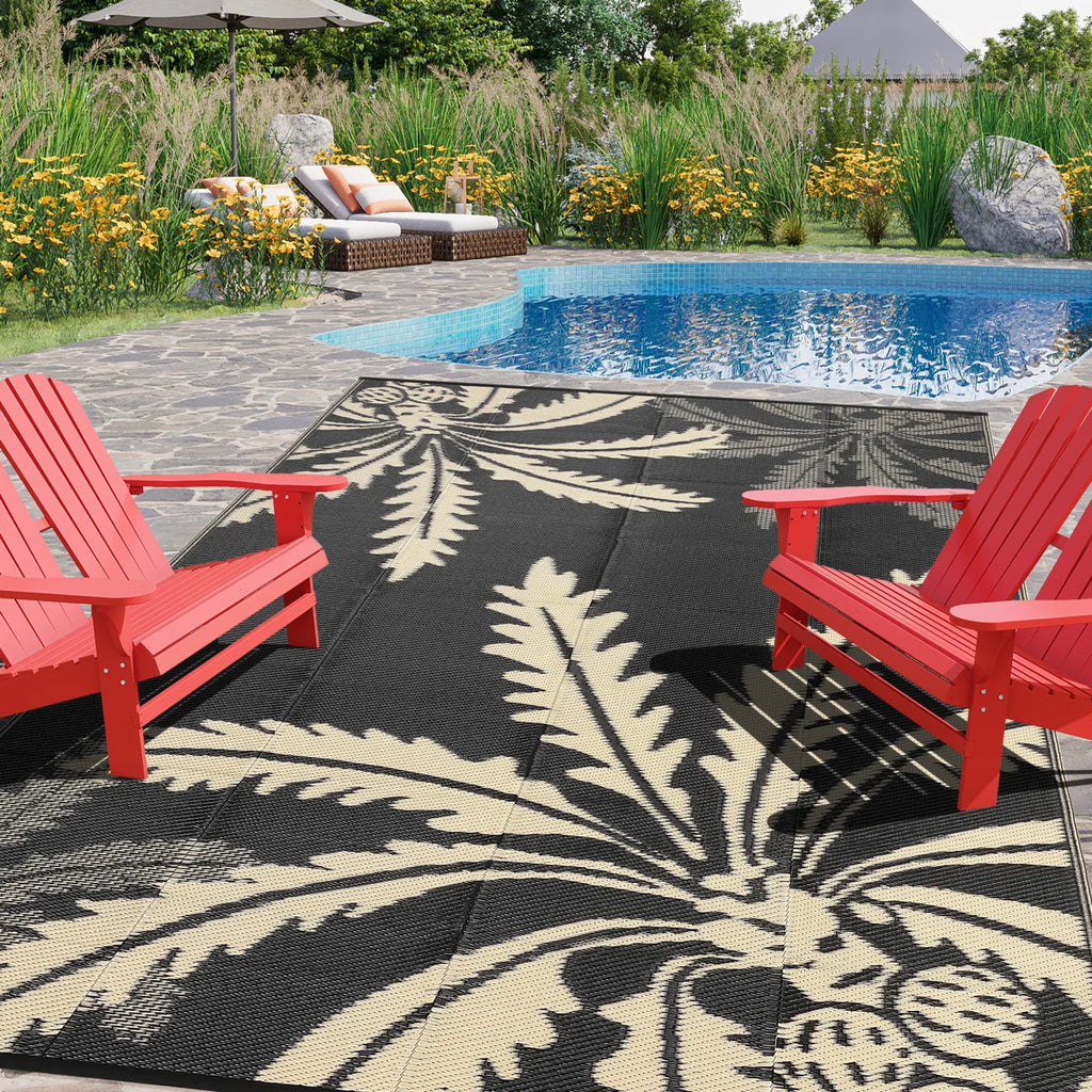 Waterproof Outdoor Palm Leaf Rug - Reversible Deck Mat, UV Resistant, Stain Resistant, Easy Clean Camping Carpet for Backyard Patio