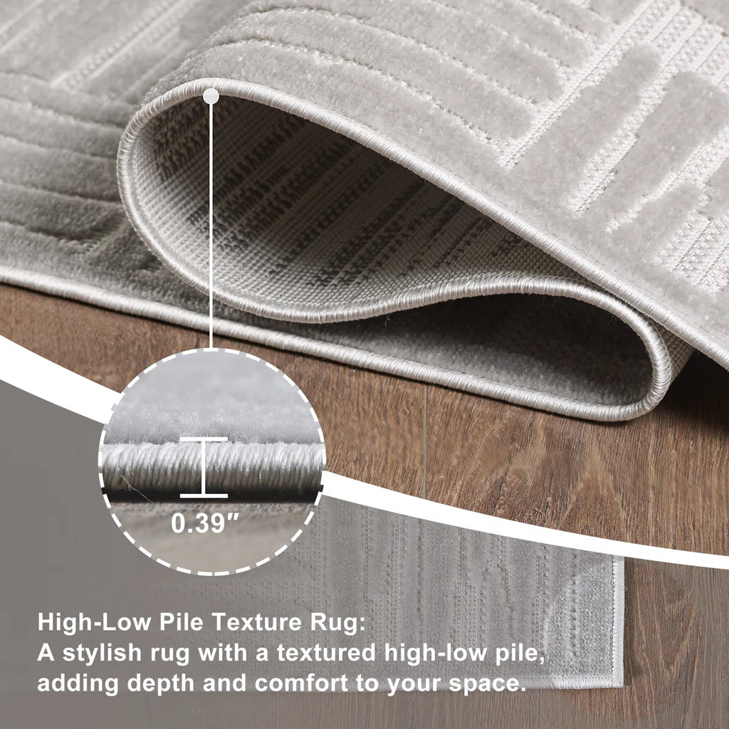 Turkish Unfaded Plaid Indoor Outdoor High-Low Pile Area Rug in Gray/Cream for Patios, Deck, Porch Or Entryway