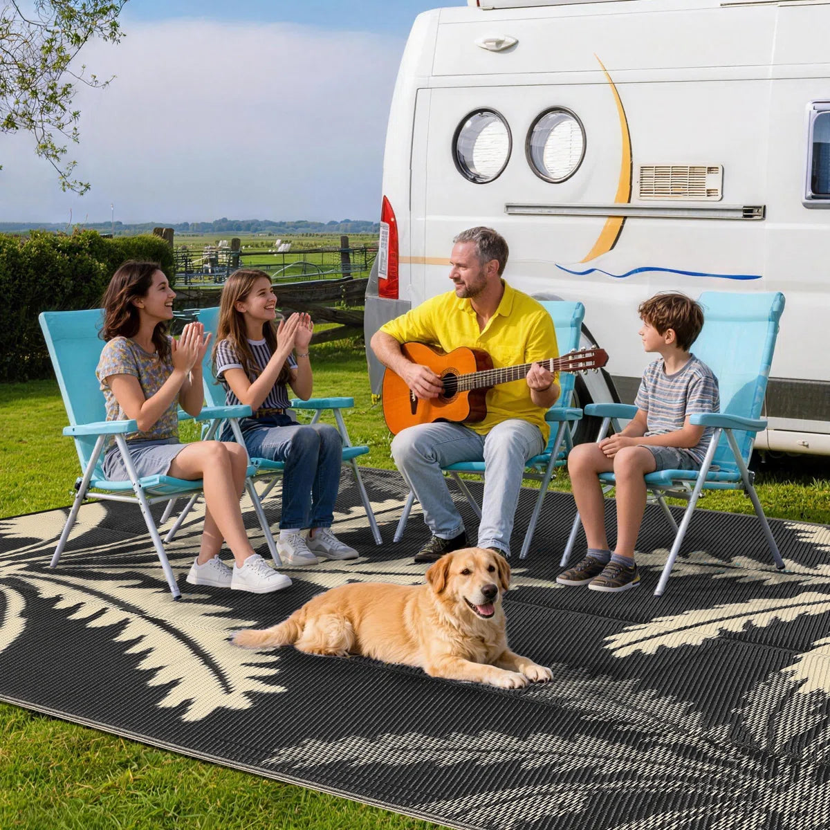Waterproof Outdoor Palm Leaf Rug - Reversible Deck Mat, UV Resistant, Stain Resistant, Easy Clean Camping Carpet for Backyard Patio