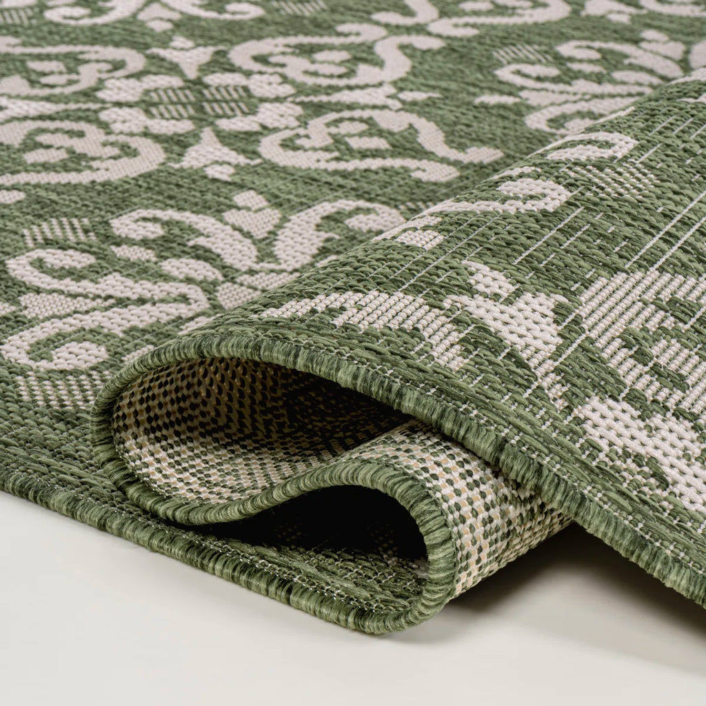 Amora Traditional Mediterranean Tile Design Green/Cream Indoor/Outdoor Rug