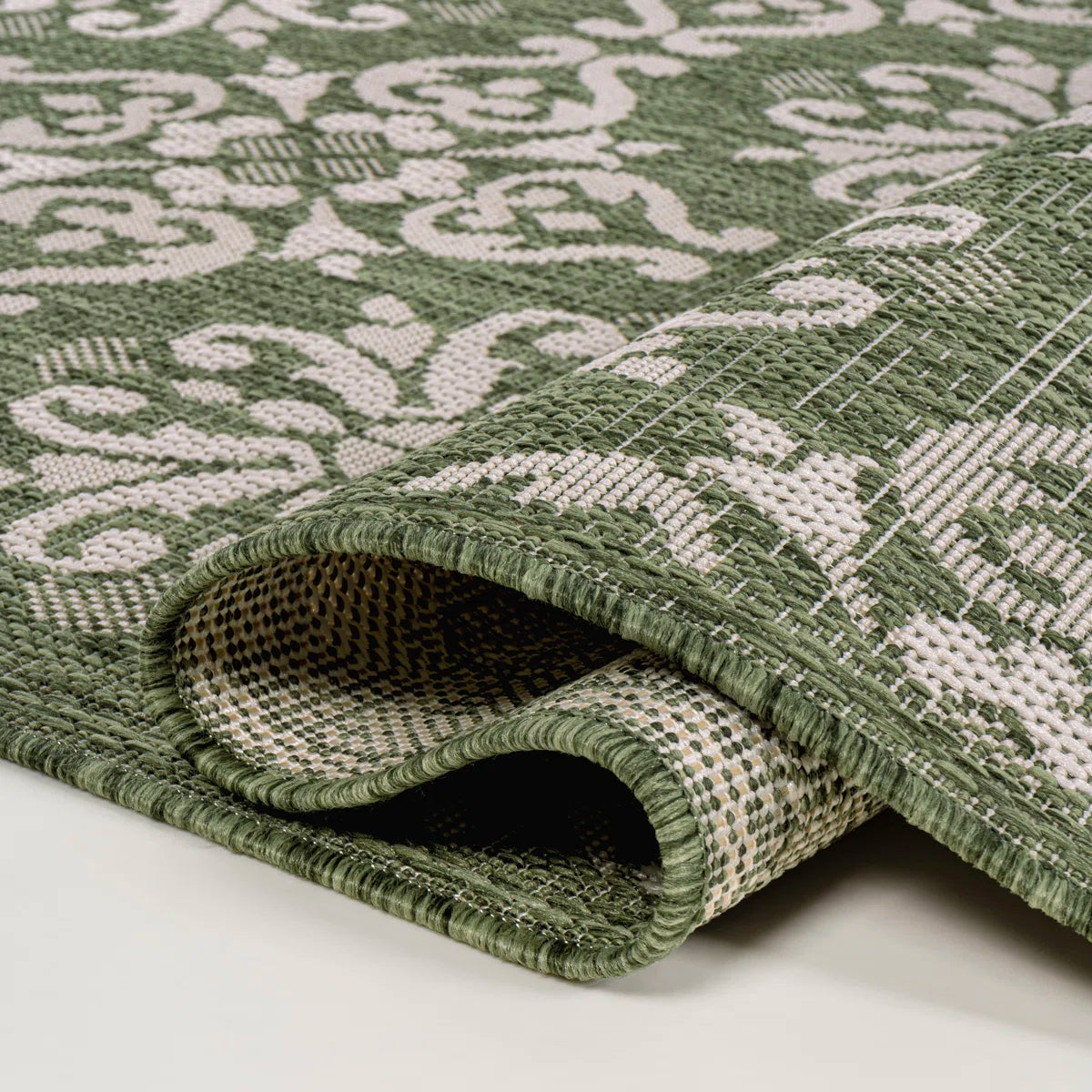 Amora Traditional Mediterranean Tile Design Green/Cream Indoor/Outdoor Rug