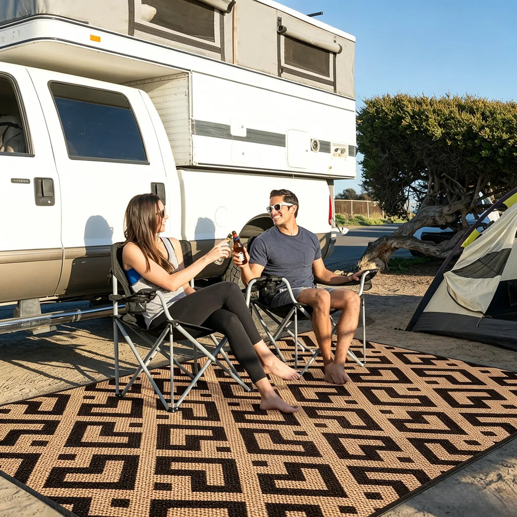 Gdieo Machine Woven Outdoor Mat, Recycled P.E.T Waterproof Outdoor Mat, Black&Brown