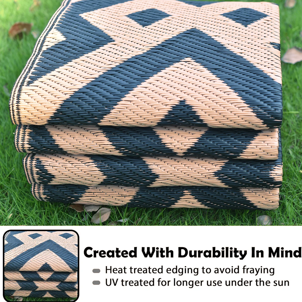Gdieo Machine Woven Outdoor Mat, Recycled P.E.T Waterproof Outdoor Mat, Black&Brown