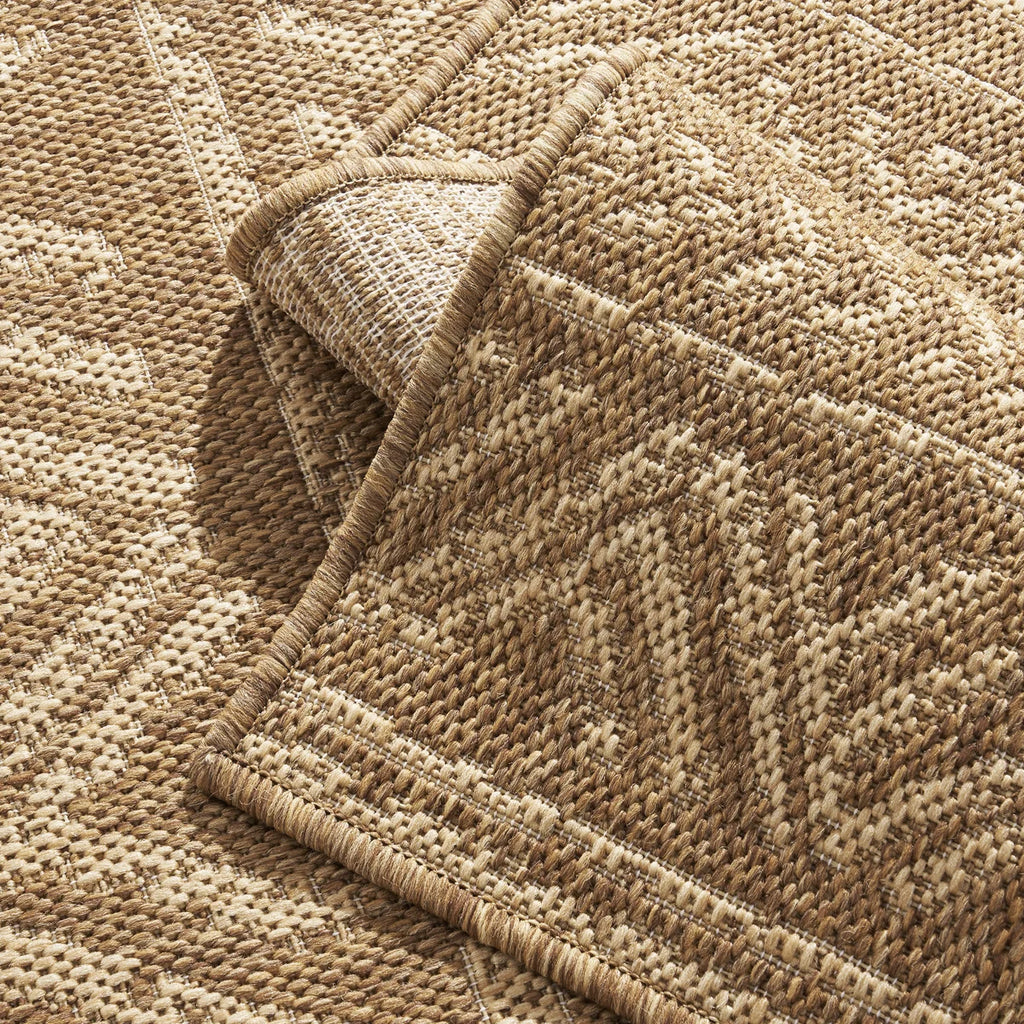 Boho UV-Resistant Woven Indoor/Outdoor Area Rug In Sand Beige
