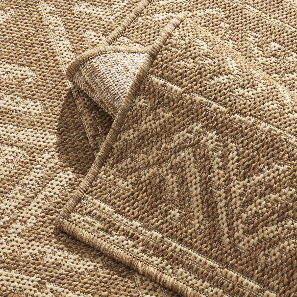 Boho UV-Resistant Woven Indoor/Outdoor Area Rug In Sand Beige