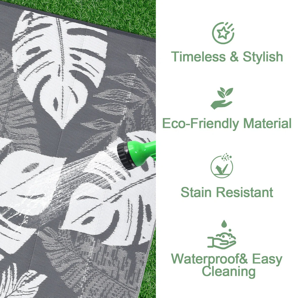 Outdoor Rug Large Plastic Straw Rug, Waterproof Woven Patio Rug, UV-Resistant Reversible Mat, Tropical Leaf Outside Carpet for Backyard, RV