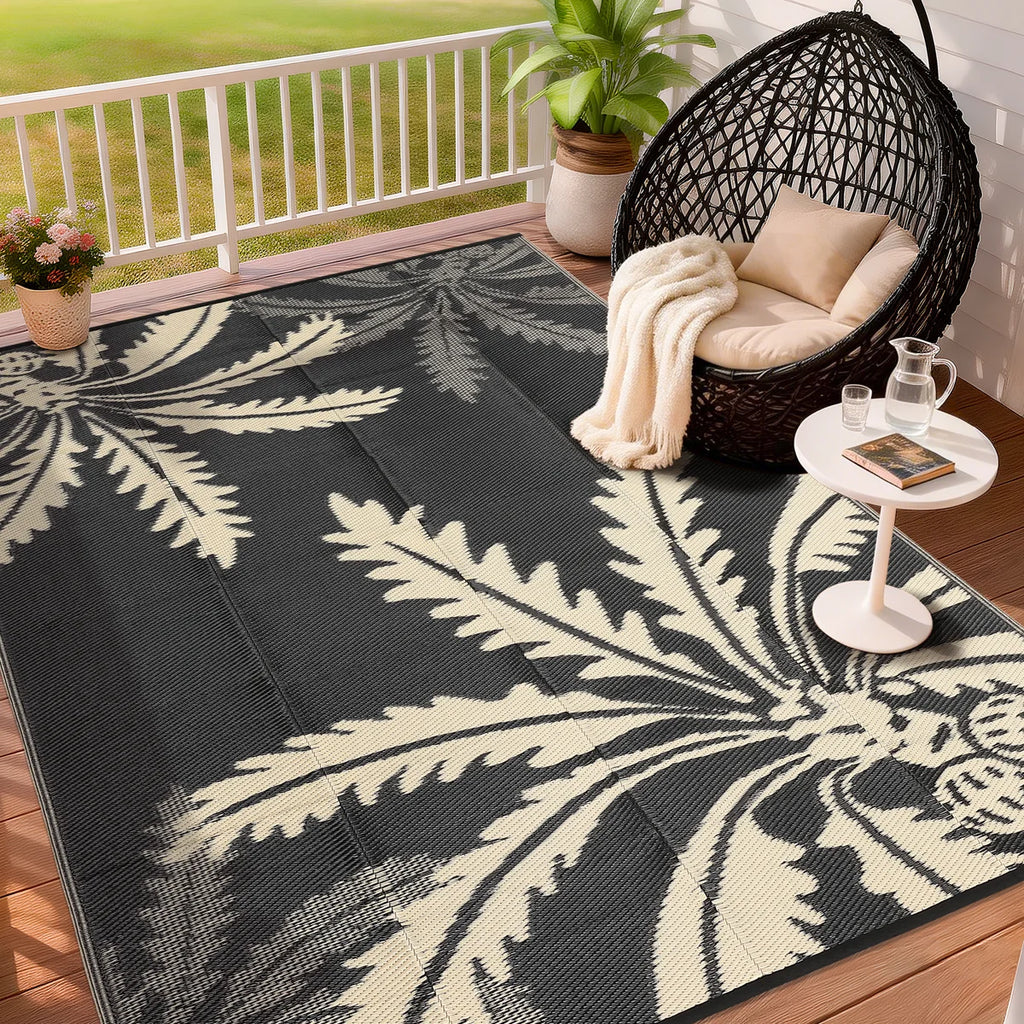 Waterproof Outdoor Palm Leaf Rug - Reversible Deck Mat, UV Resistant, Stain Resistant, Easy Clean Camping Carpet for Backyard Patio
