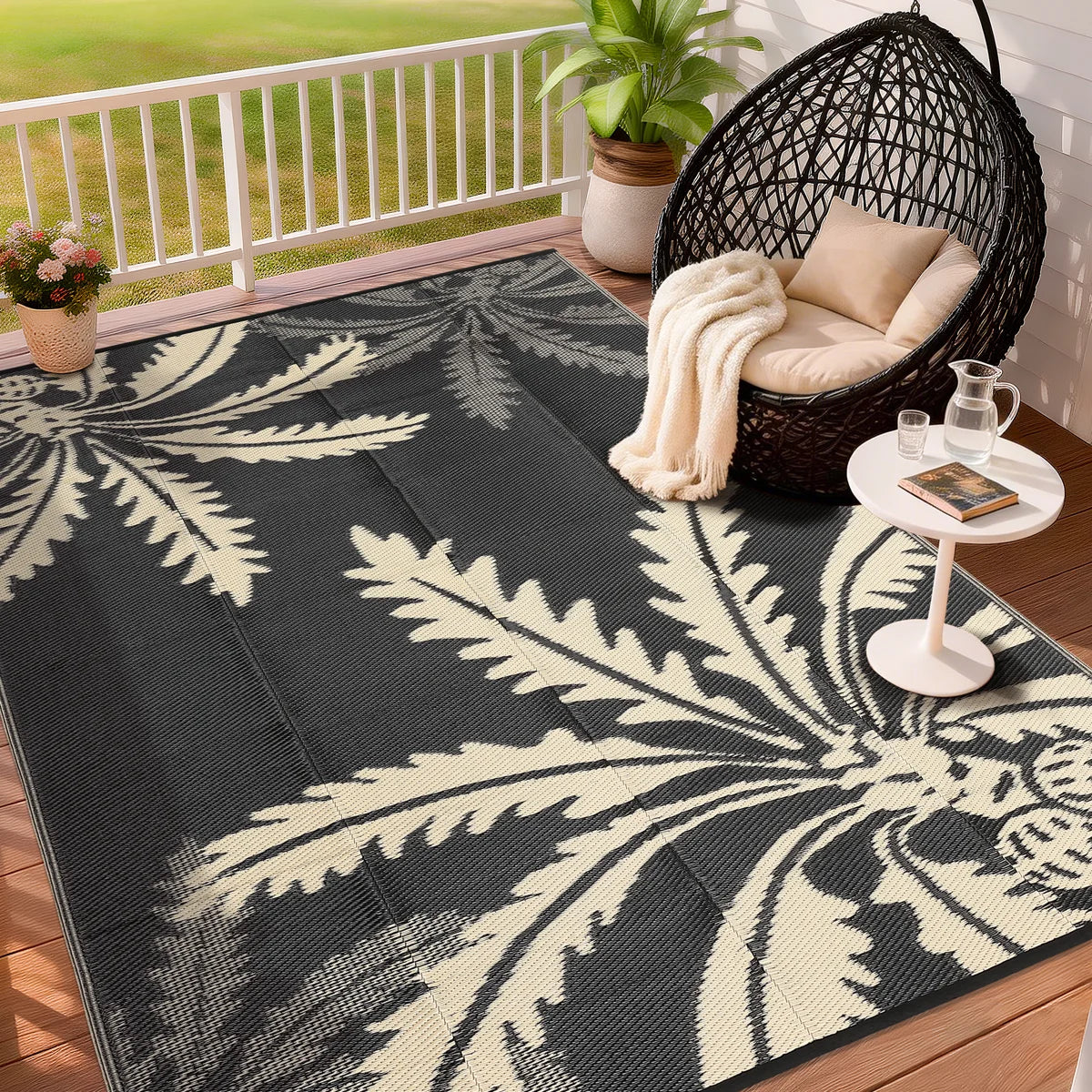 Waterproof Outdoor Palm Leaf Rug - Reversible Deck Mat, UV Resistant, Stain Resistant, Easy Clean Camping Carpet for Backyard Patio