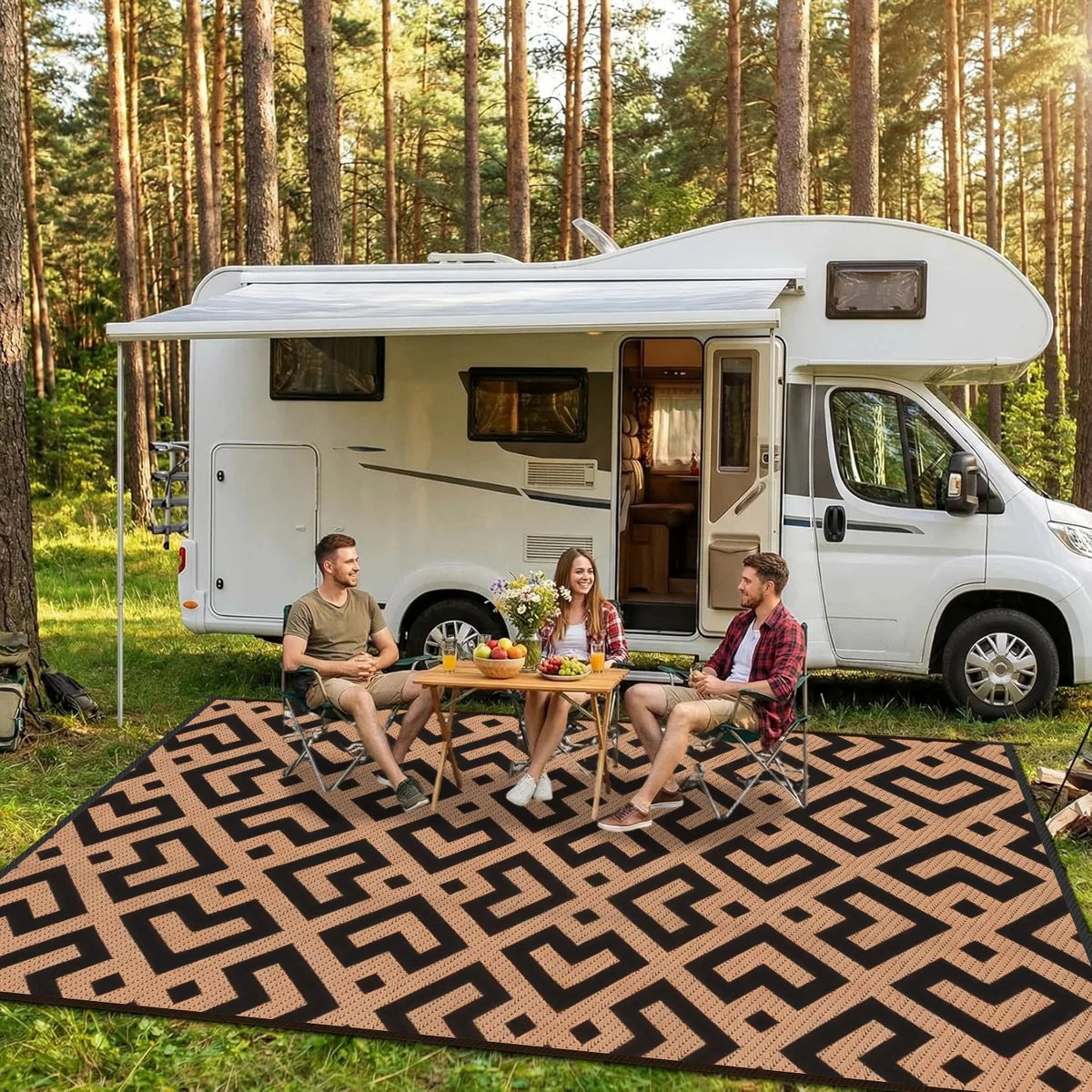 Gdieo Machine Woven Outdoor Mat, Recycled P.E.T Waterproof Outdoor Mat, Black&Brown