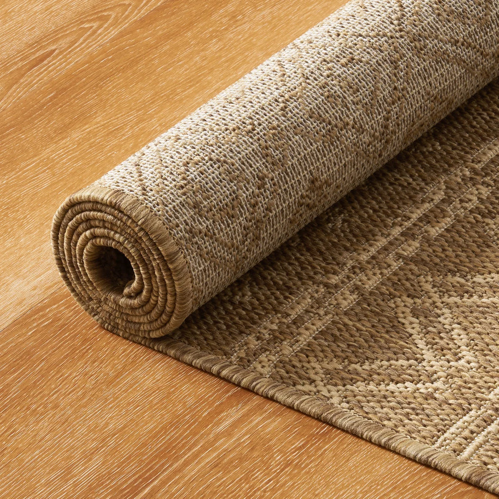 Boho UV-Resistant Woven Indoor/Outdoor Area Rug In Sand Beige