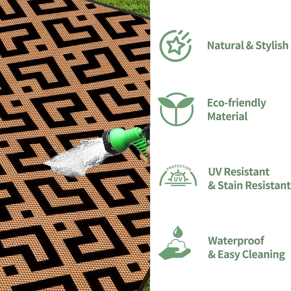 Gdieo Machine Woven Outdoor Mat, Recycled P.E.T Waterproof Outdoor Mat, Black&Brown