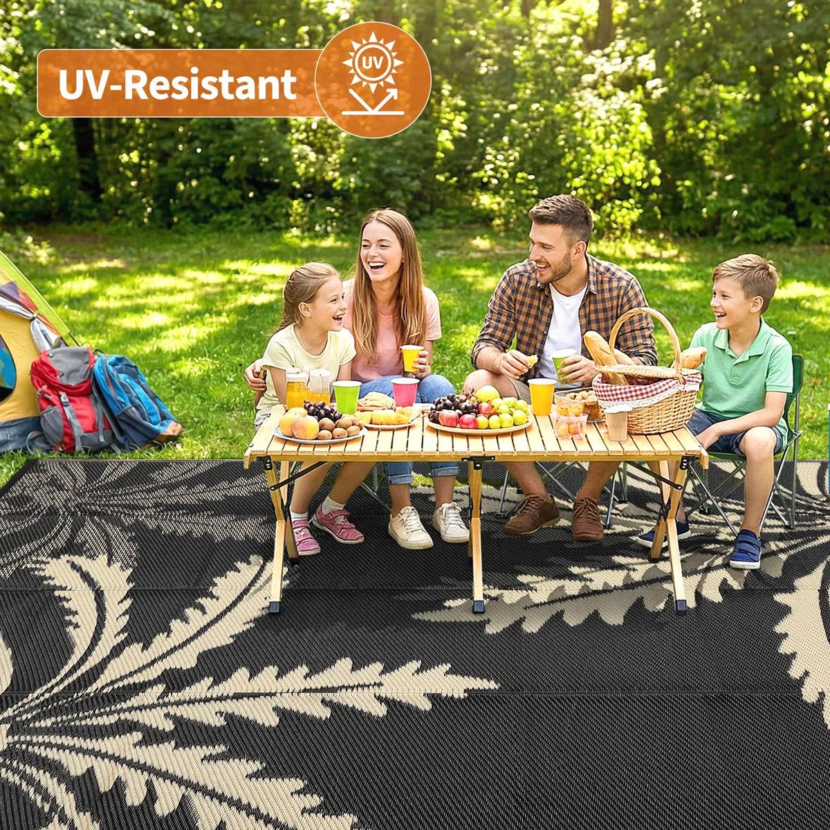 Waterproof Outdoor Palm Leaf Rug - Reversible Deck Mat, UV Resistant, Stain Resistant, Easy Clean Camping Carpet for Backyard Patio