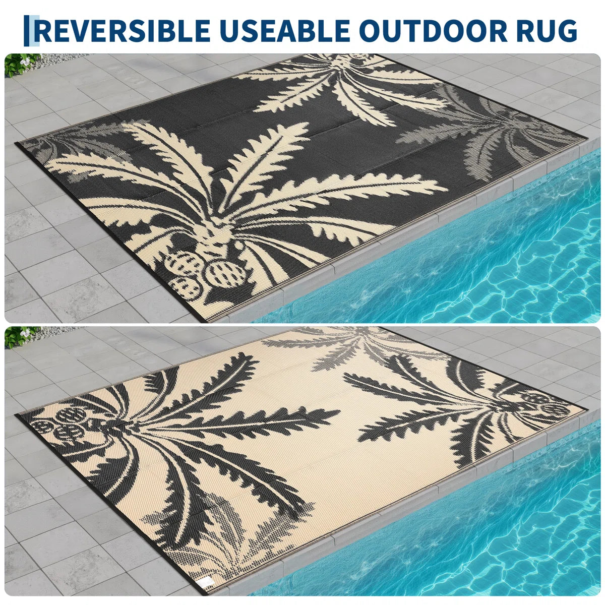 Waterproof Outdoor Palm Leaf Rug - Reversible Deck Mat, UV Resistant, Stain Resistant, Easy Clean Camping Carpet for Backyard Patio
