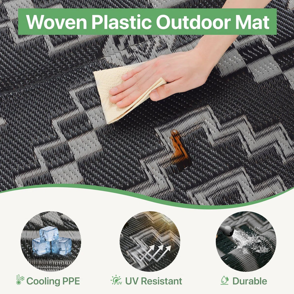 Shimeek Reversible Outdoor Mat, Waterproof Plastic Outdoor Mat, Black&Grey,Rectangle 5' x 8'