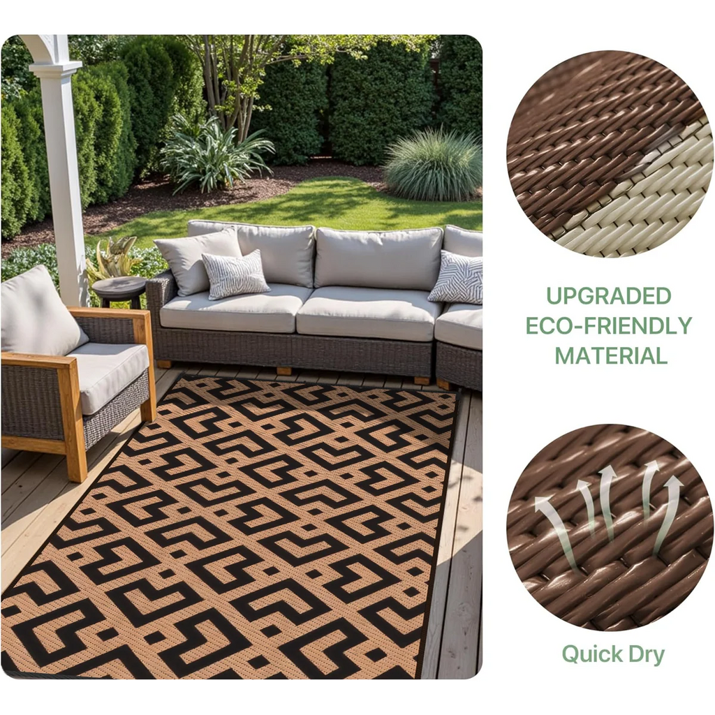 Gdieo Machine Woven Outdoor Mat, Recycled P.E.T Waterproof Outdoor Mat, Black&Brown