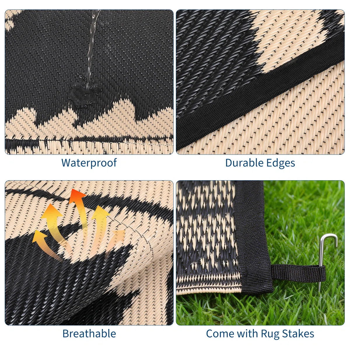 Waterproof Outdoor Palm Leaf Rug - Reversible Deck Mat, UV Resistant, Stain Resistant, Easy Clean Camping Carpet for Backyard Patio