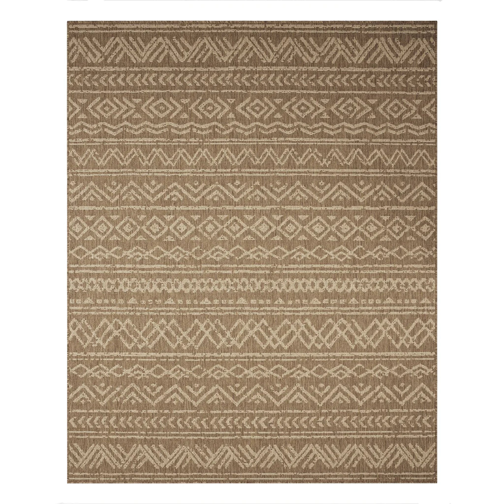 Boho UV-Resistant Woven Indoor/Outdoor Area Rug In Sand Beige