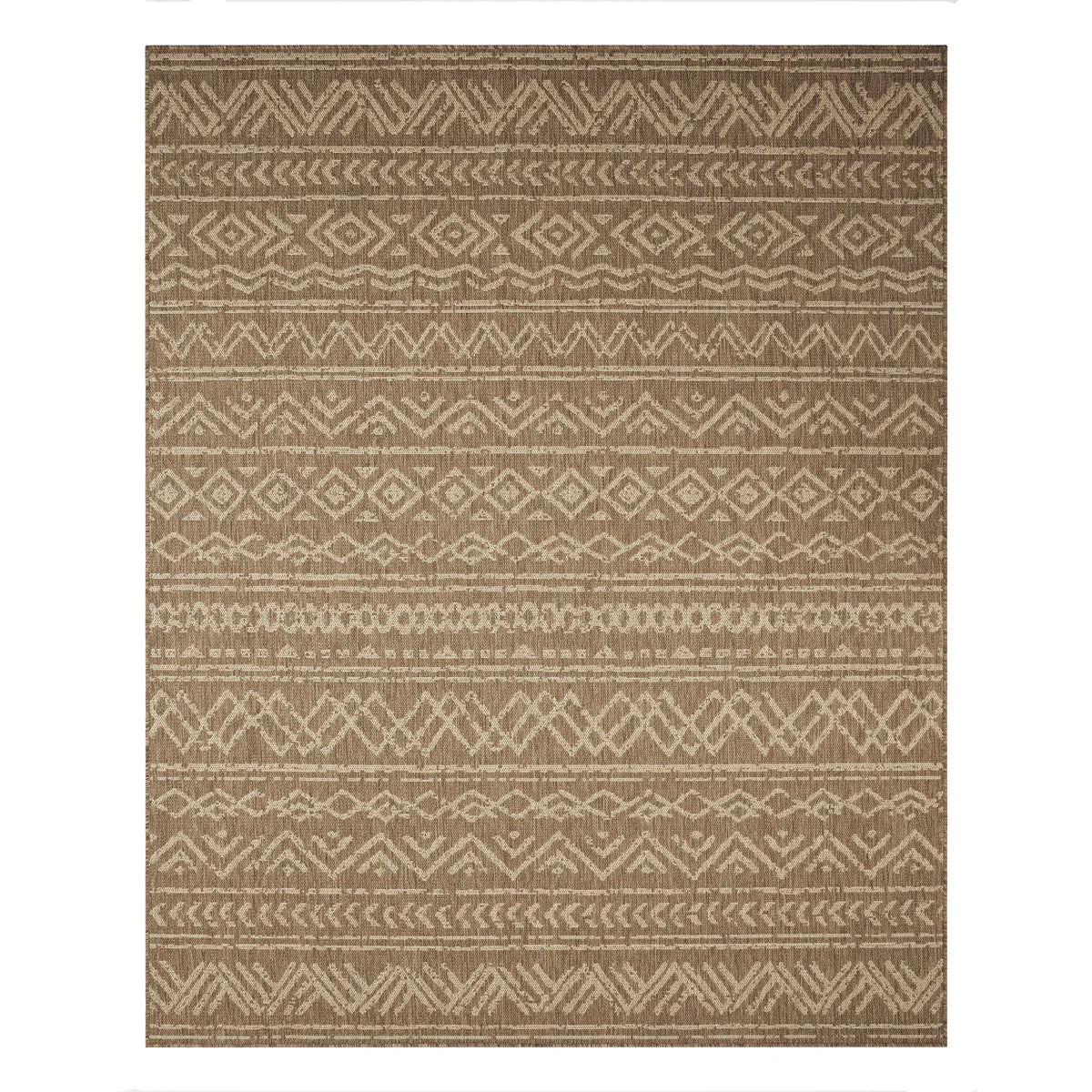 Boho UV-Resistant Woven Indoor/Outdoor Area Rug In Sand Beige
