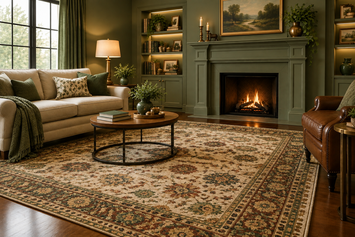 Cozy Living Room with Green Tones